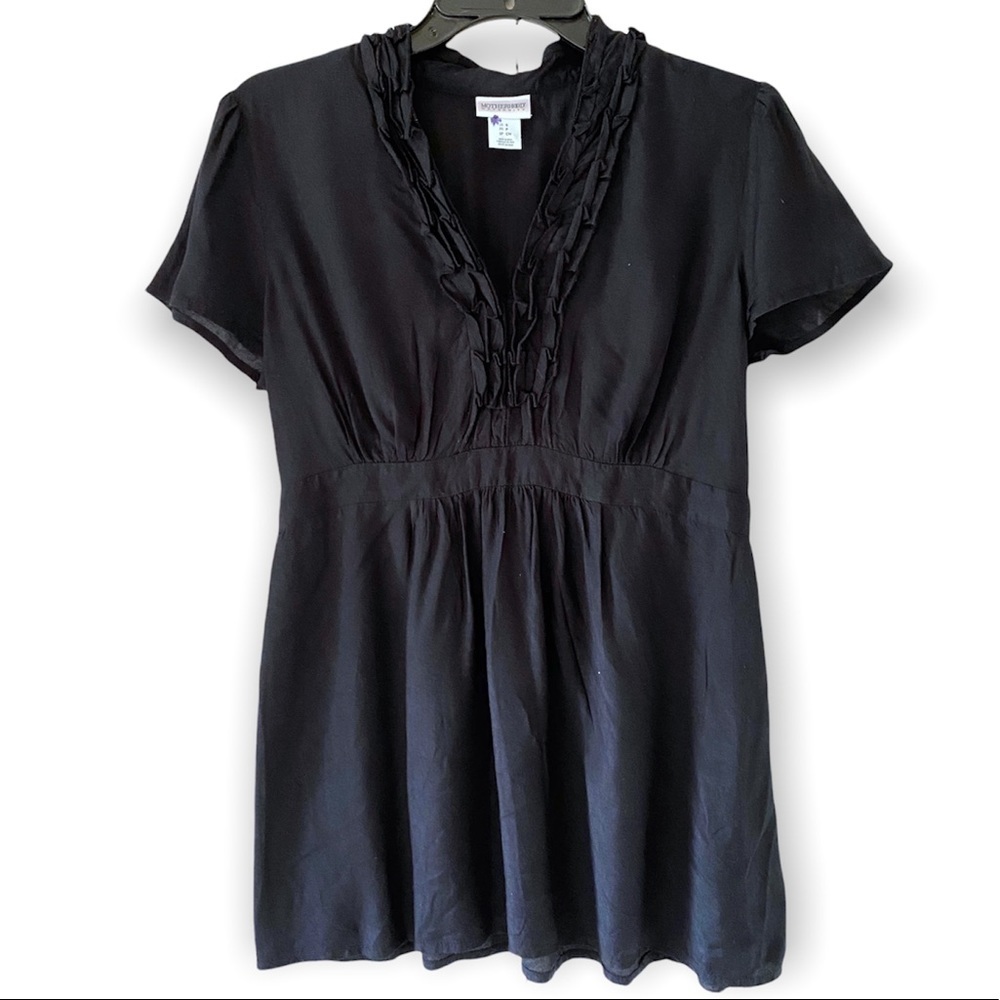 Motherhood Maternity Black Ruffled Shirt Top Slvls